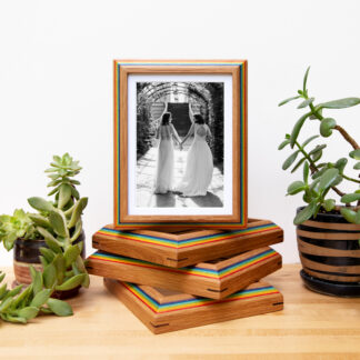 white oak picture frame with rainbow inlay