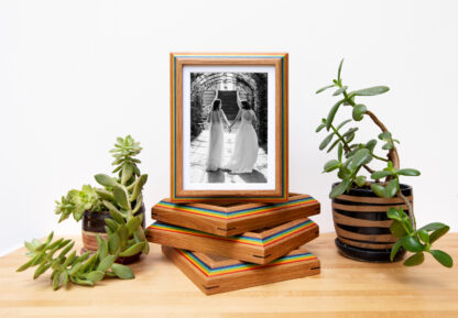 white oak picture frame with rainbow inlay