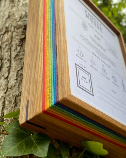 white oak picture frame with rainbow inlay